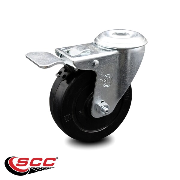 4 Inch Soft Rubber Wheel Bolt Hole Caster with Total Lock Brake